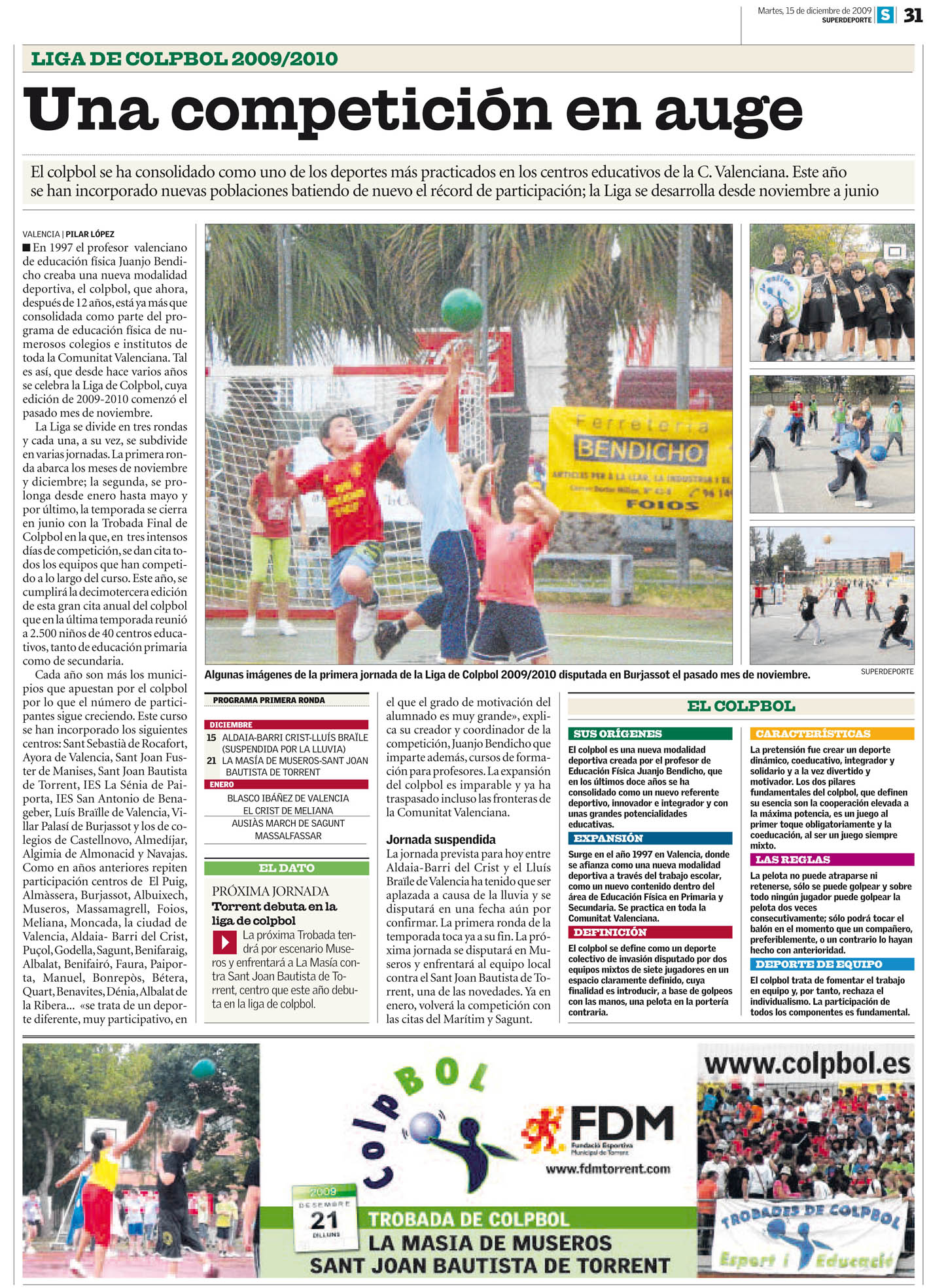 El periódico SUPERDEPORTE informa sobre la Liga del Colpbol 2009/2010