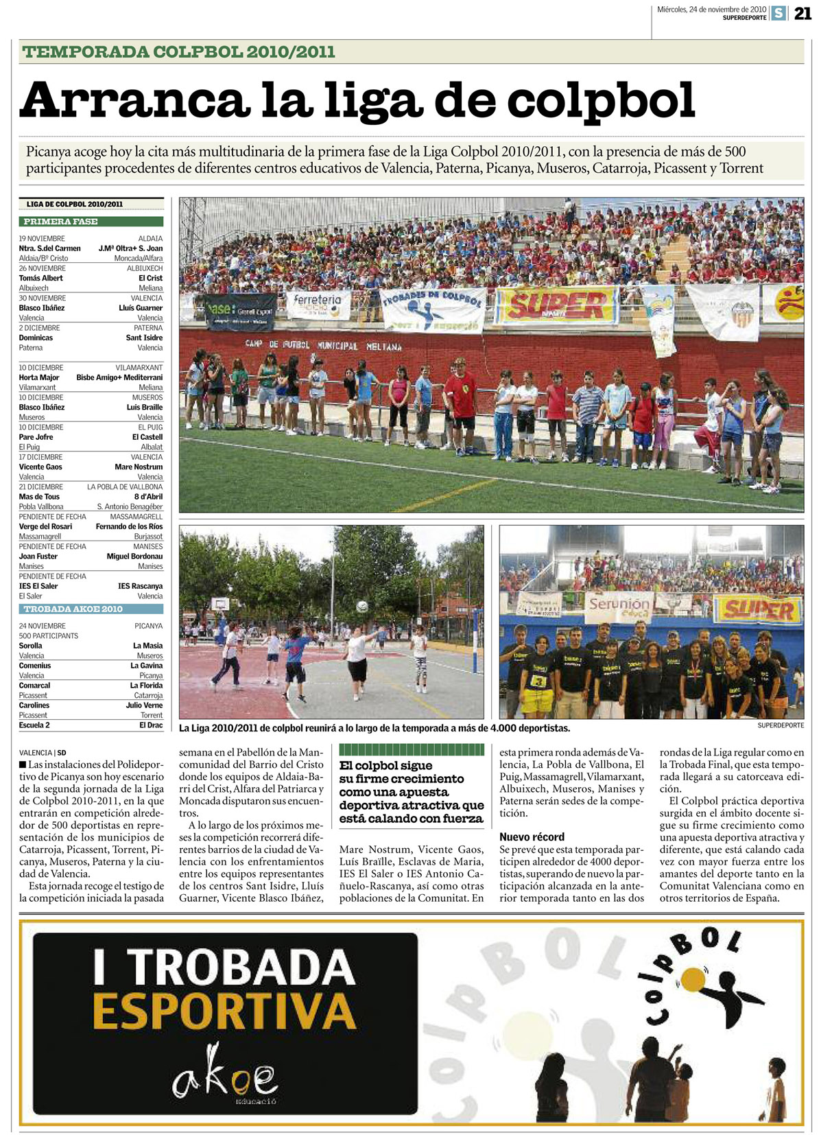 La Liga de Colpbol 2010/2011 en el diario Superdeporte