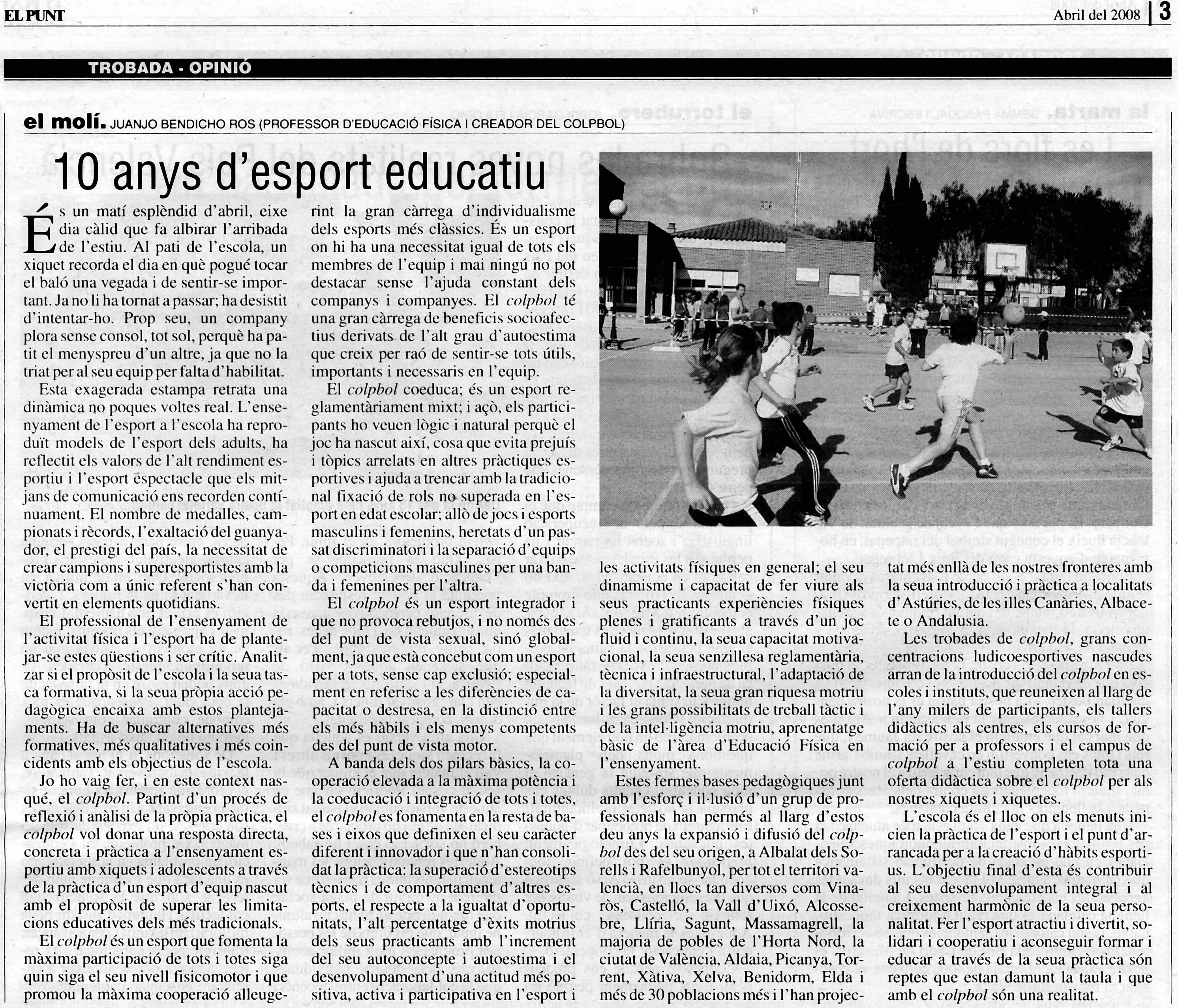 10 anys d’esport educatiu (Article publicat a El Punt)